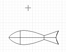 魚の形状は、配置の基準となるカーソル位置を変更して50mm上に設定