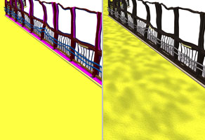 フェンスの形状を壊す（左）／表面の質感を設定（右）